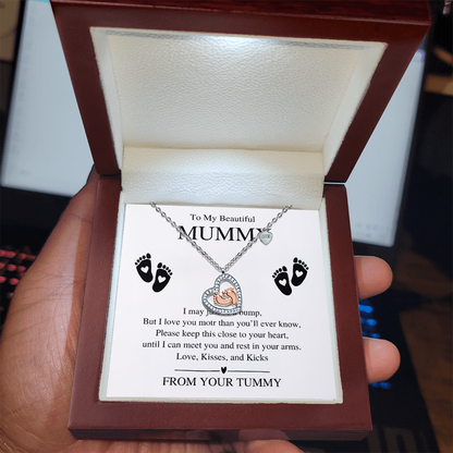 To My Beautiful Mummy, From Your Tummy - Baby Feet Heart Necklace