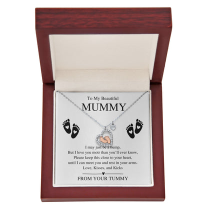 To My Beautiful Mummy, From Your Tummy - Baby Feet Heart Necklace