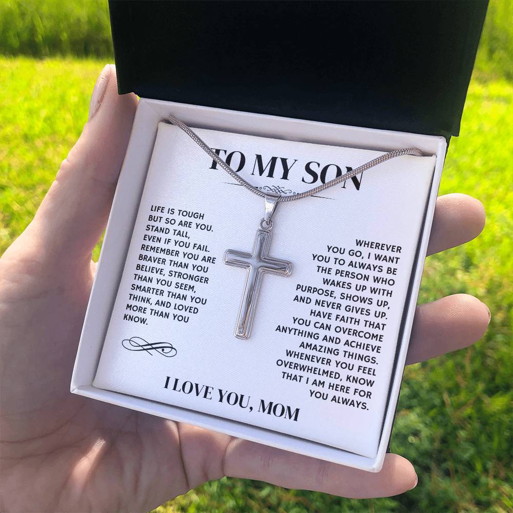 To My Son, I Love You, From Mom - Artisan Cross Necklace