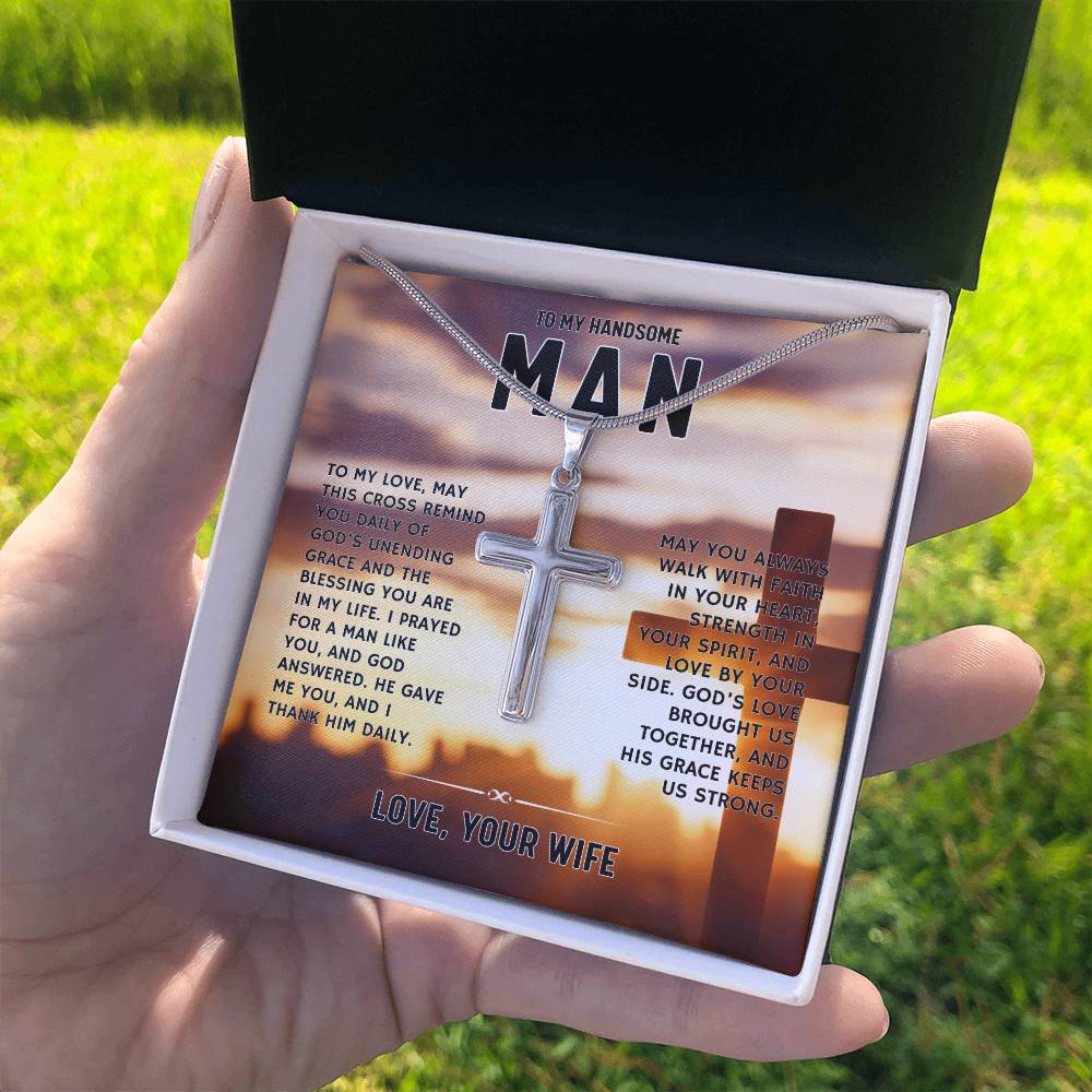 To My Handsome Man, From Wife - Artisan Cross Necklace