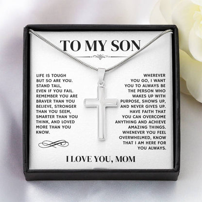 To My Son, I Love You, From Mom - Artisan Cross Necklace