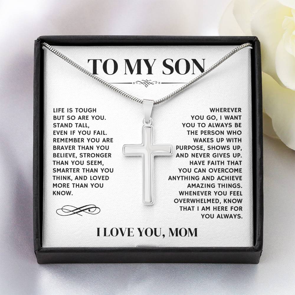 To My Son, I Love You, From Mom - Artisan Cross Necklace