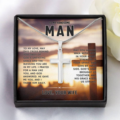 To My Handsome Man, From Wife - Artisan Cross Necklace