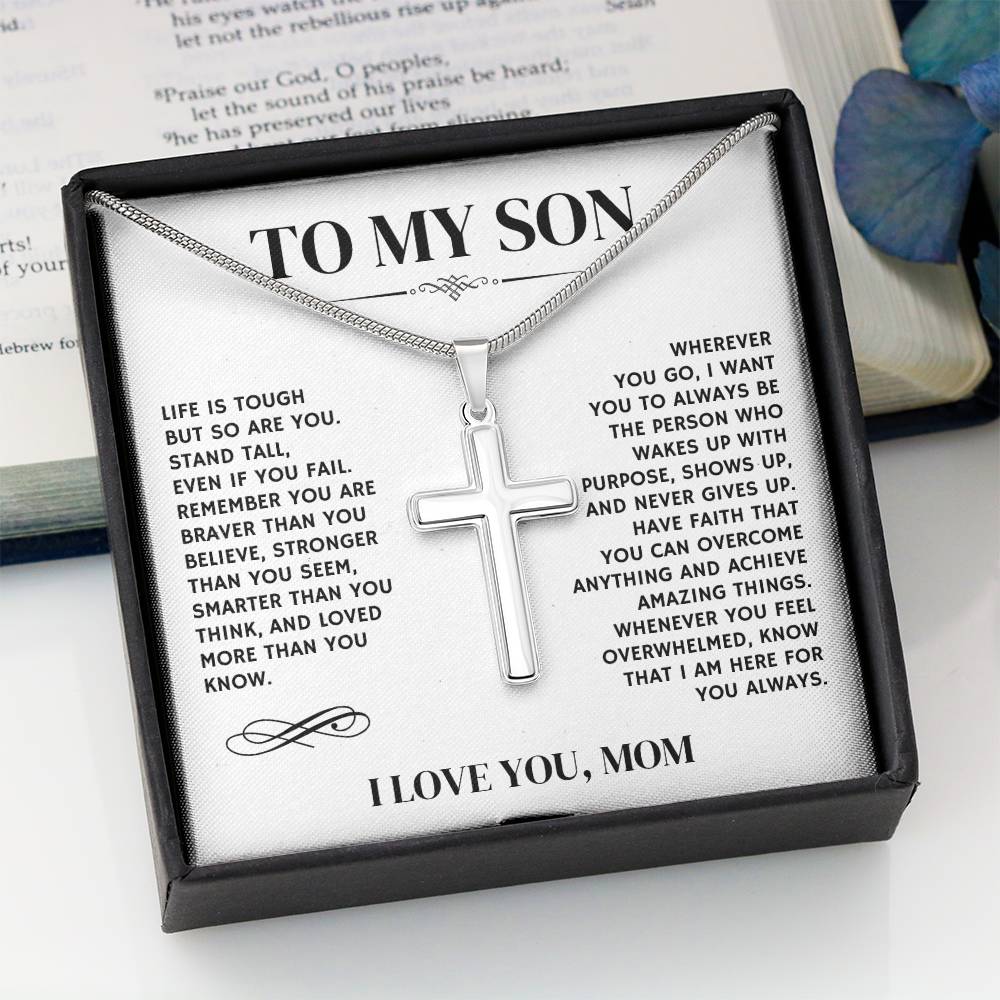 To My Son, I Love You, From Mom - Artisan Cross Necklace