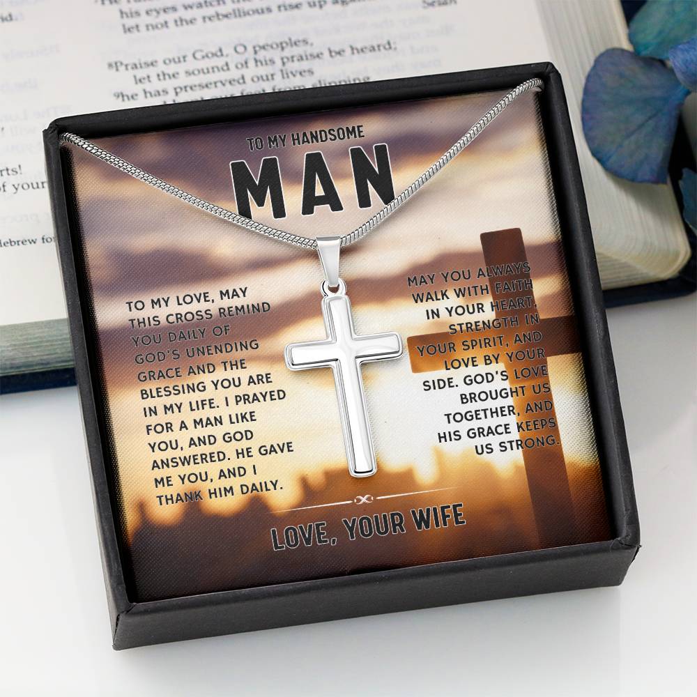 To My Handsome Man, From Wife - Artisan Cross Necklace