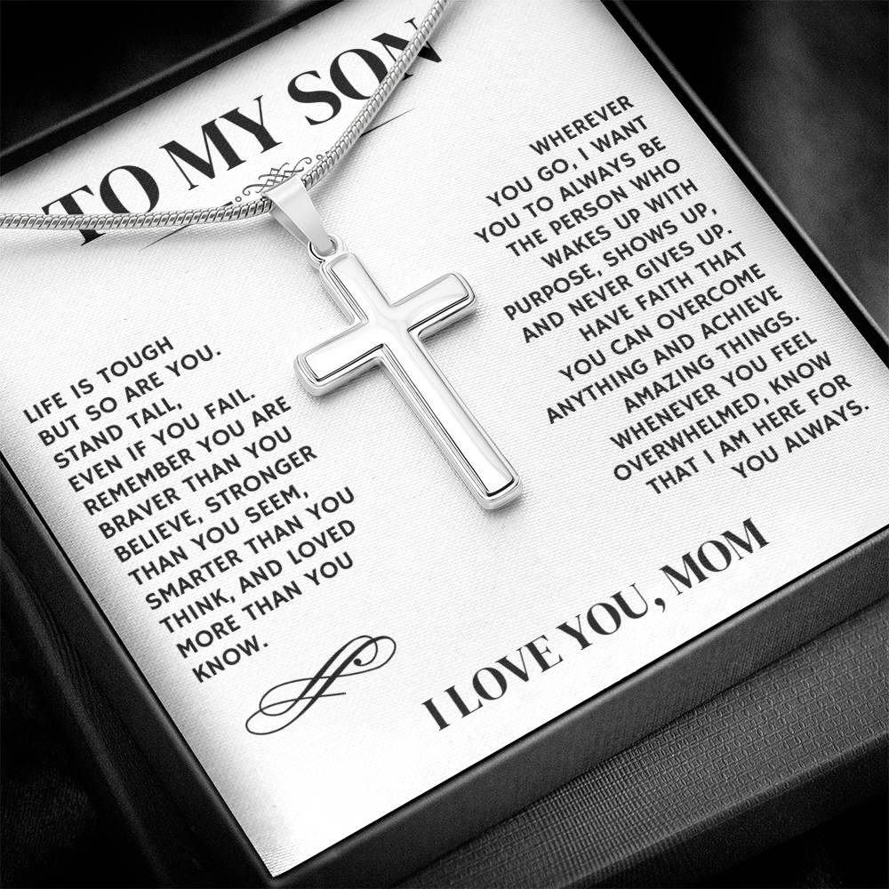 To My Son, I Love You, From Mom - Artisan Cross Necklace