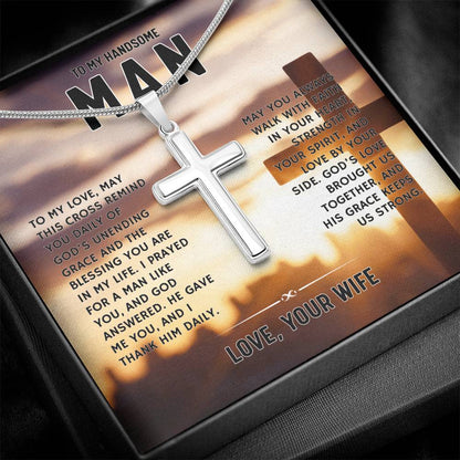 To My Handsome Man, From Wife - Artisan Cross Necklace