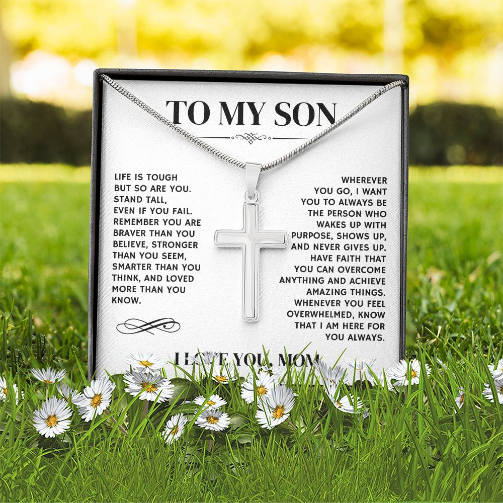 To My Son, I Love You, From Mom - Artisan Cross Necklace