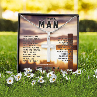 To My Handsome Man, From Wife - Artisan Cross Necklace