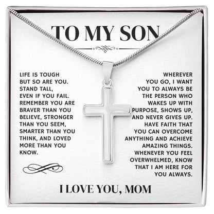 To My Son, I Love You, From Mom - Artisan Cross Necklace