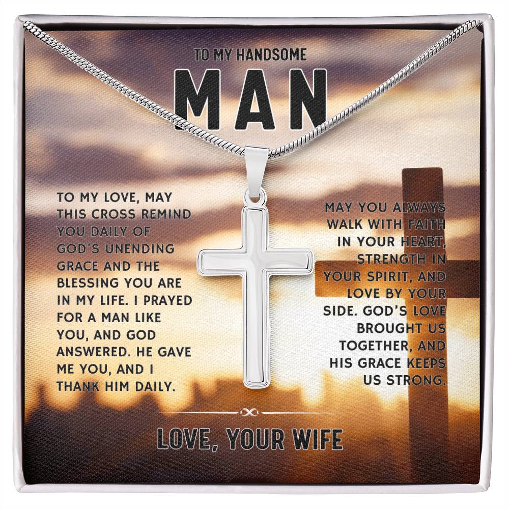 To My Handsome Man, From Wife - Artisan Cross Necklace
