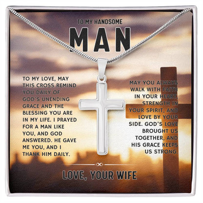 To My Handsome Man, From Wife - Artisan Cross Necklace