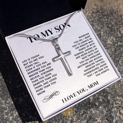To My Son, I Love You, From Mom - Artisan Cross Necklace