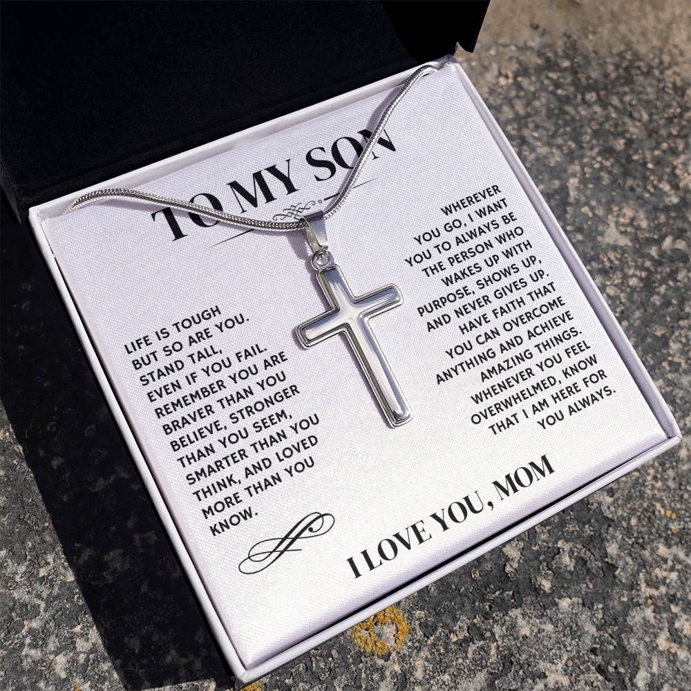 To My Son, I Love You, From Mom - Artisan Cross Necklace