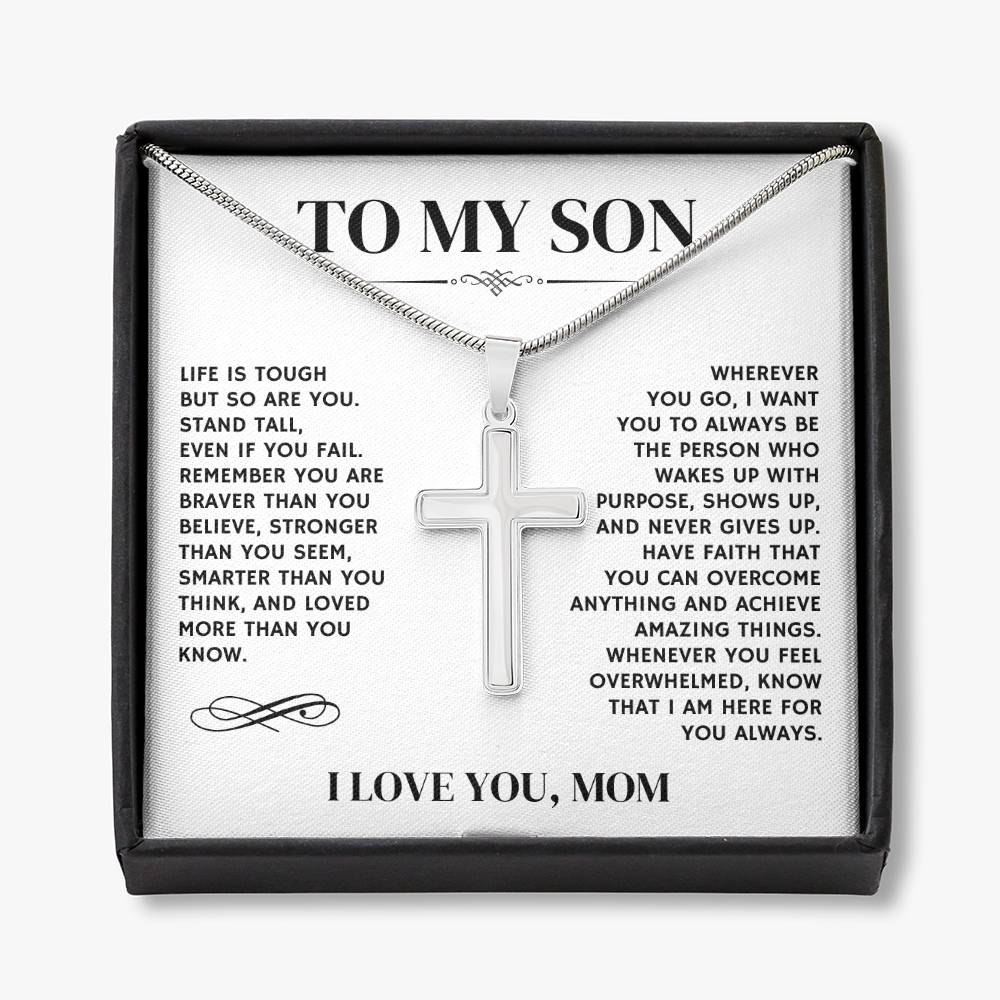 To My Son, I Love You, From Mom - Artisan Cross Necklace