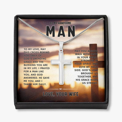 To My Handsome Man, From Wife - Artisan Cross Necklace