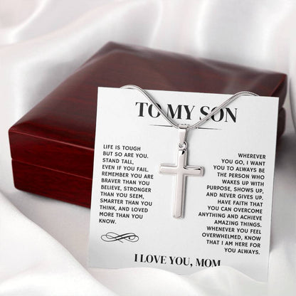 To My Son, I Love You, From Mom - Artisan Cross Necklace