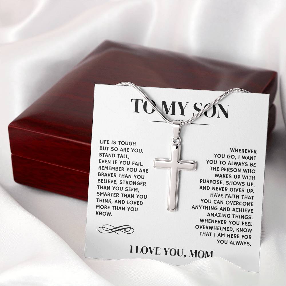 To My Son, I Love You, From Mom - Artisan Cross Necklace