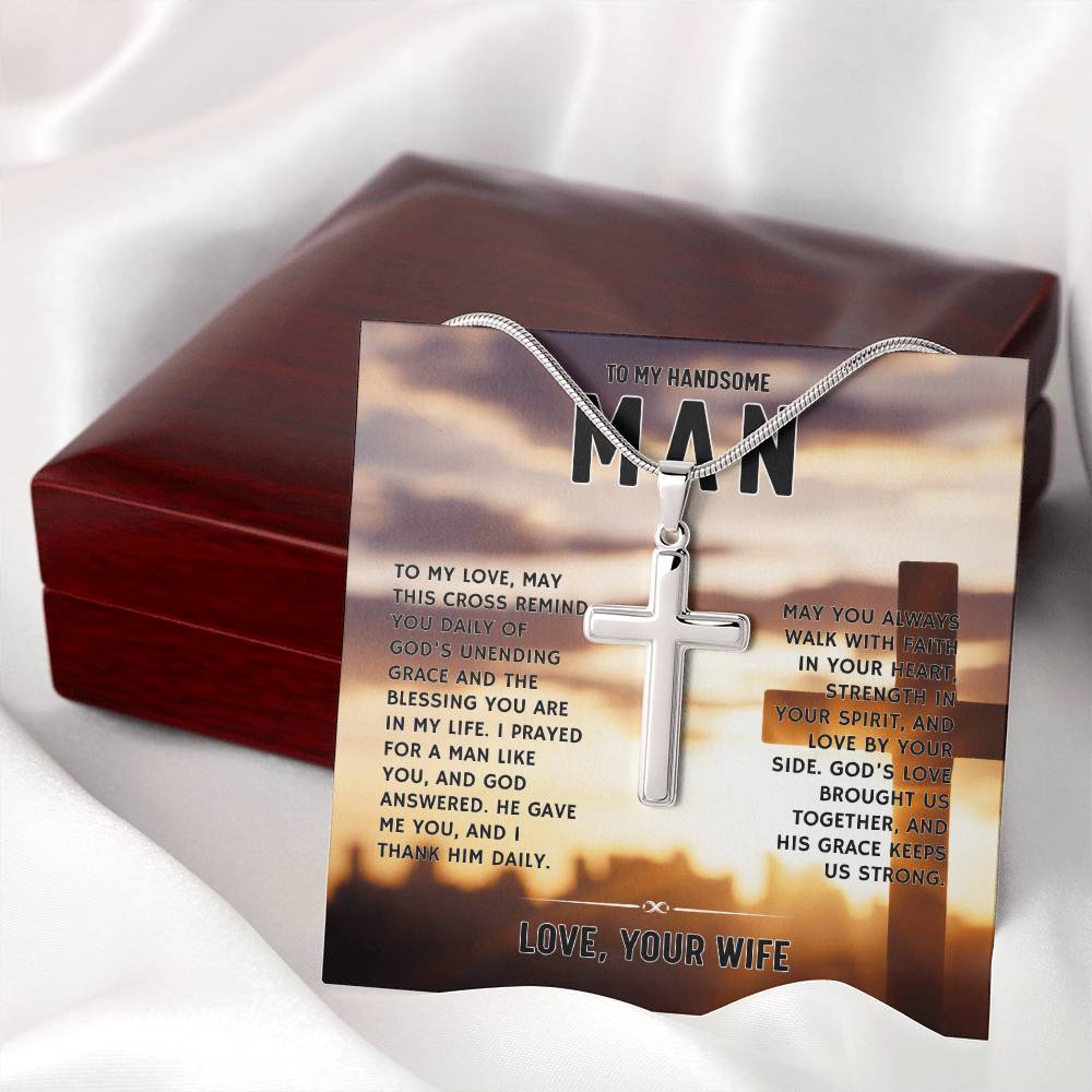 To My Handsome Man, From Wife - Artisan Cross Necklace