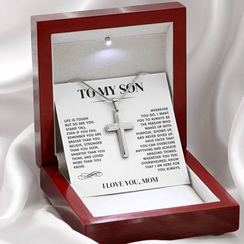 To My Son, I Love You, From Mom - Artisan Cross Necklace