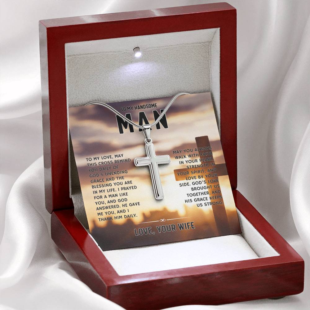 To My Handsome Man, From Wife - Artisan Cross Necklace