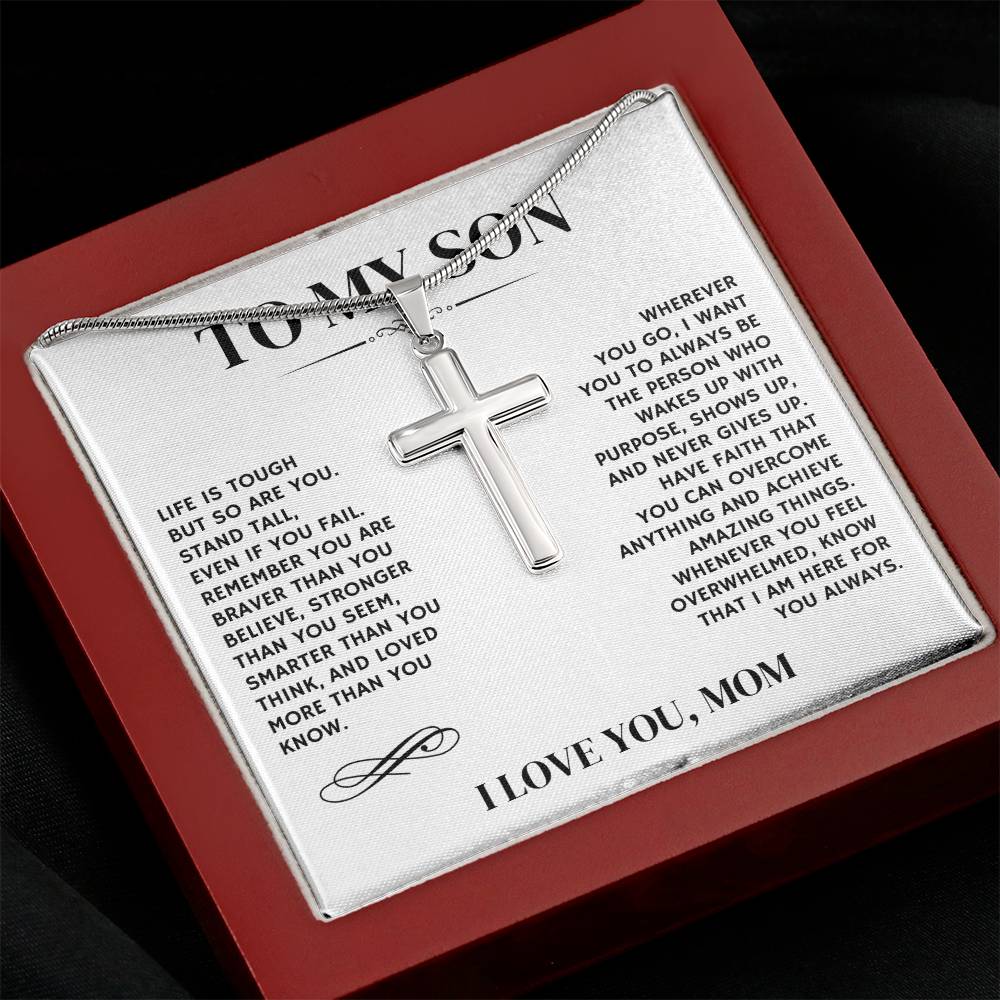 To My Son, I Love You, From Mom - Artisan Cross Necklace