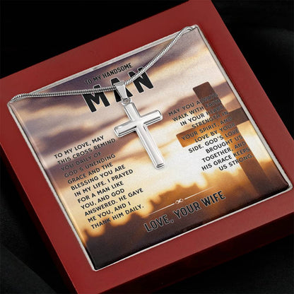 To My Handsome Man, From Wife - Artisan Cross Necklace
