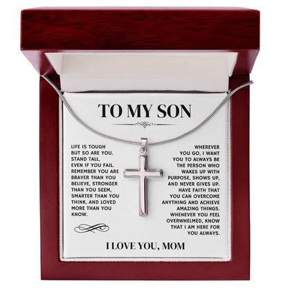 To My Son, I Love You, From Mom - Artisan Cross Necklace