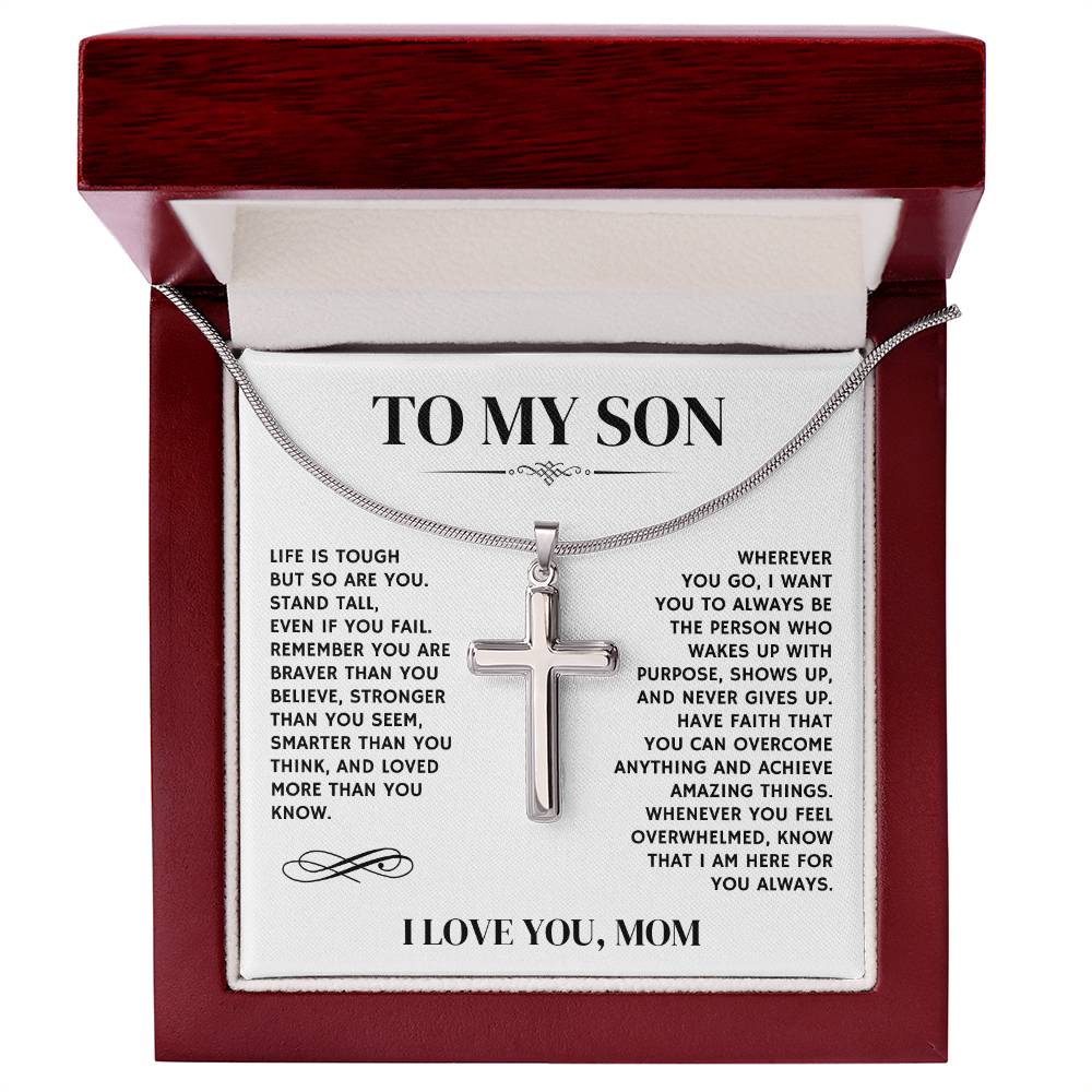 To My Son, I Love You, From Mom - Artisan Cross Necklace