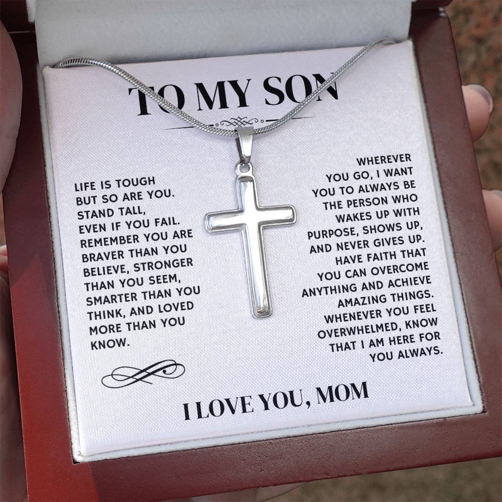 To My Son, I Love You, From Mom - Artisan Cross Necklace