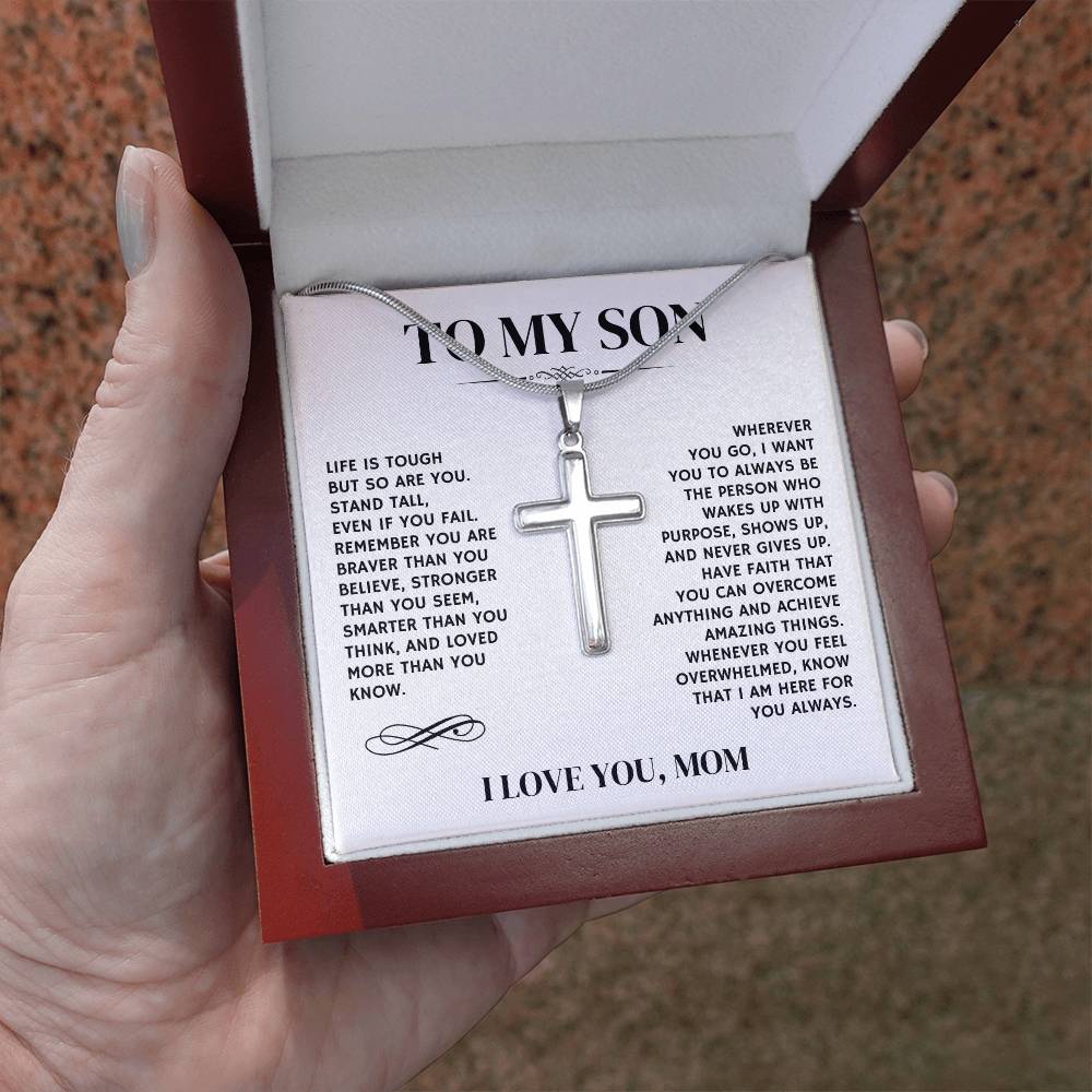 To My Son, I Love You, From Mom - Artisan Cross Necklace