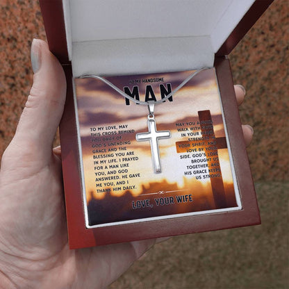 To My Handsome Man, From Wife - Artisan Cross Necklace